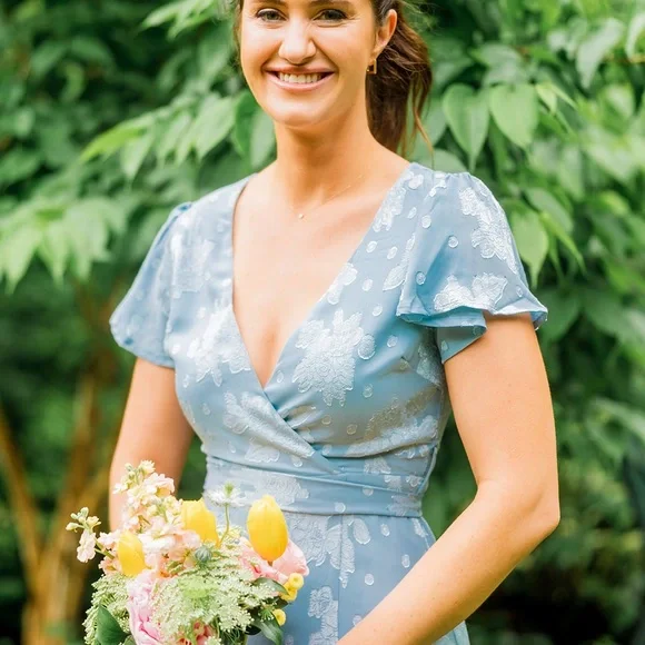 Lulu’s Compelling Love Light Blue Jacquard Short Sleeve Maxi Dress - Picture 14 of 16